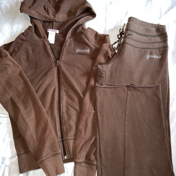 Guess Pants - Vintage Guess brown  track/sweat suit medium jacket and small bottoms